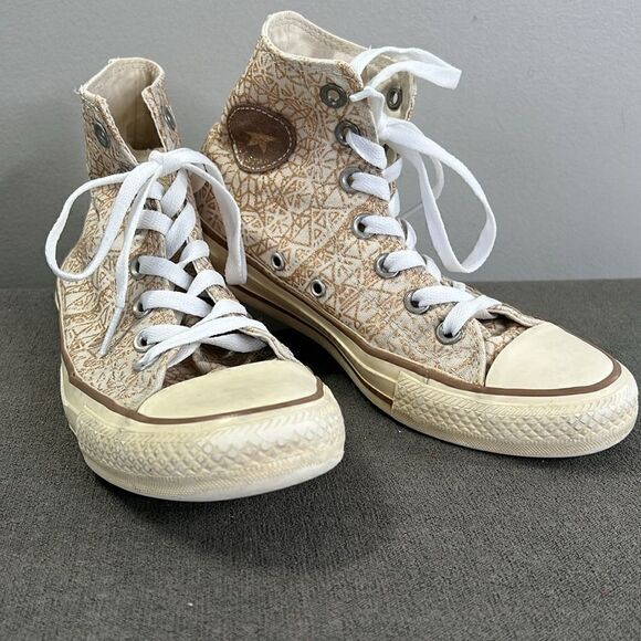 Converse High Tops Unique Cream and Glittery Gold W6 - Picture 2 of 9